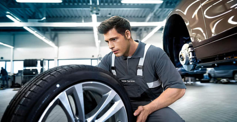 Ein junger Mann in Arbeitskleidung vom BMW Service